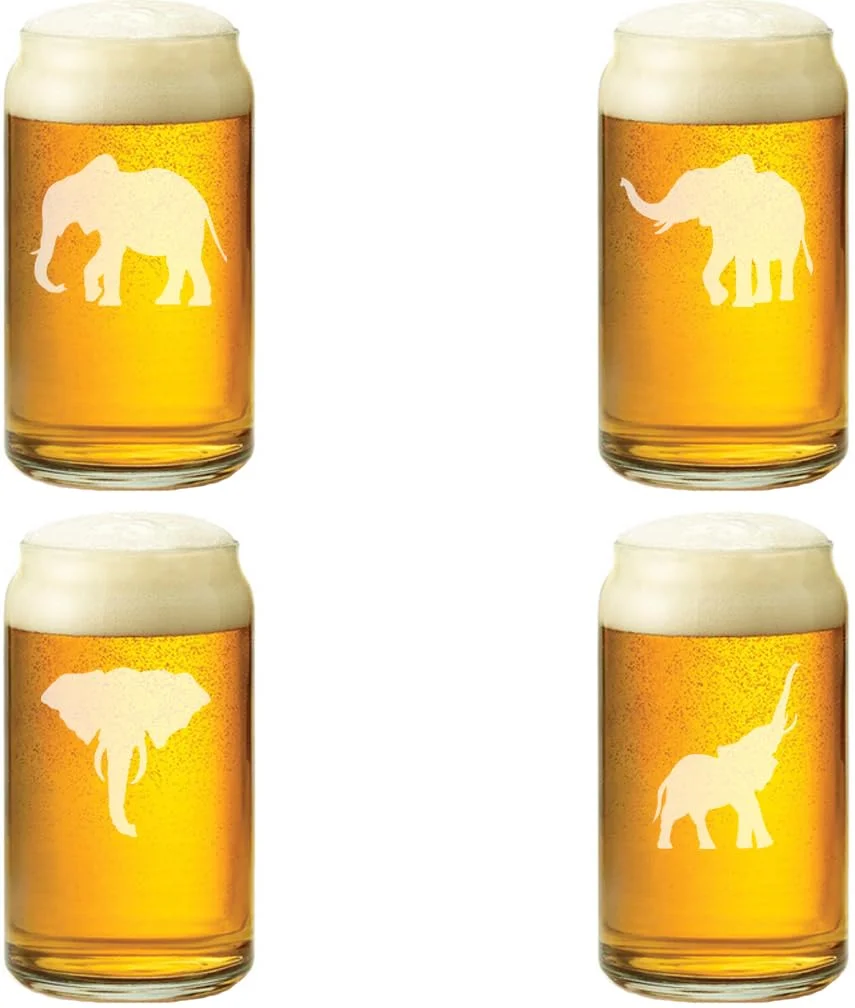 16 oz Beer Can Glass Gift Set of 4 Elephant Collection