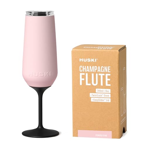 Huski Champagne Flute | NEW | Award-winning Design with Detachable Stem | Premium Stainless Steel Champagne Glass with Lid | Triple Insulated Tumbler | 8oz Capacity | Great Gift (Champagne)