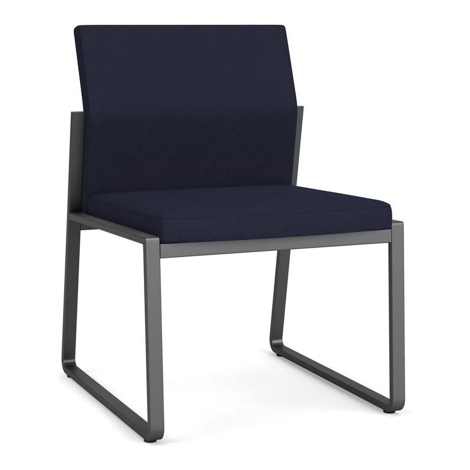 Lesro Gansett Modern Fabric Armless Guest Chair in Charcoal/Open House Navy