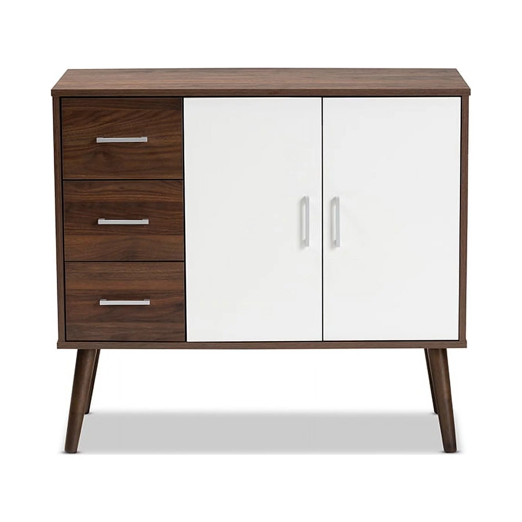 Leena Mid-Century Modern Two-Tone White and Walnut Brown Finished Wood 3-Drawer Sideboard Buffet
