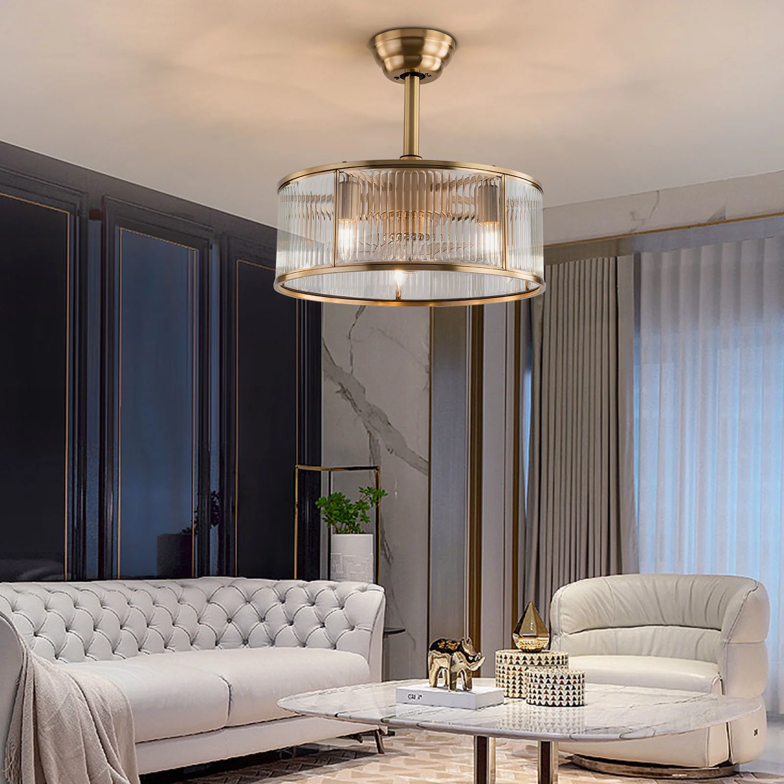 Miumaeov Caged Ceiling Fan with Remote Control, 5-Light Gold Industrial Farmhouse Ceiling Light Fixture for Kitchen Island Dining Room Living Room Bedroom