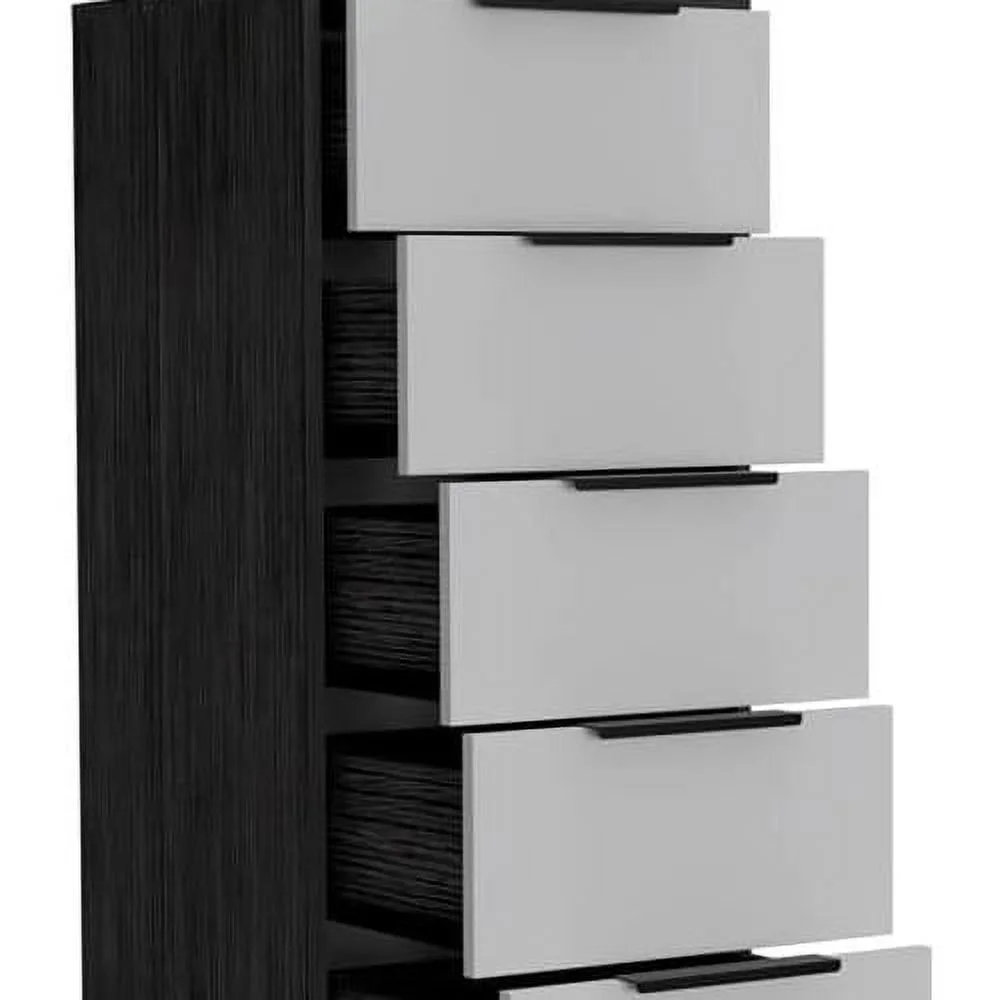 Modern 5-Drawer Engineered Wood Dresser In Smoky Oak/White