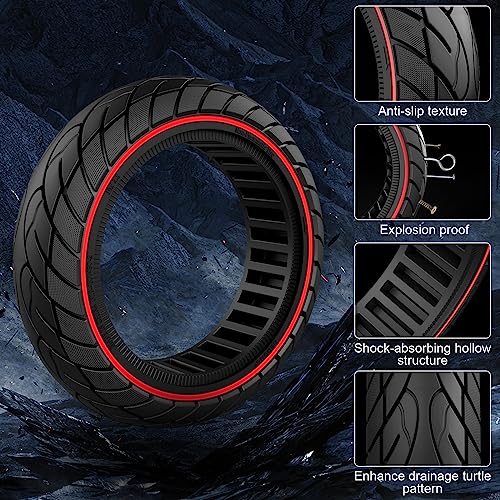 60/70-6.5 Scooter Tire, 10x2.50 Solid Scooter Tire 10 inch Electric Rubber Tubeless Scooter Wheels for Ninebot G30 Max/G30D 10x2.5 Front or Rear Replacement Solid Tires 2pc Red