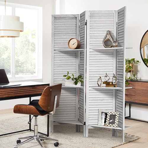 6 Panel Room Divider with Pegboard Display 5.6FT Wood PegBoard Room Dividers, Folding Privacy Screens Portable Freestanding Partition Wall Divider for Art Shows & Room Separation, White