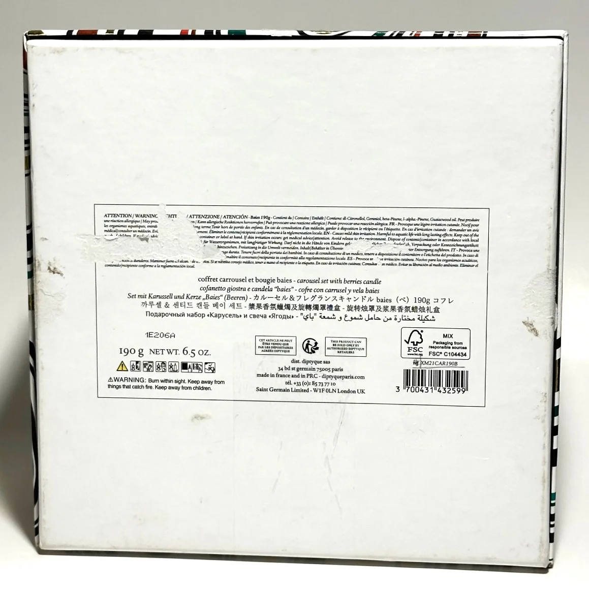 Diptyque Gold Carousel and Baies 190g Candle 2021 Collection *Imperfect Box*