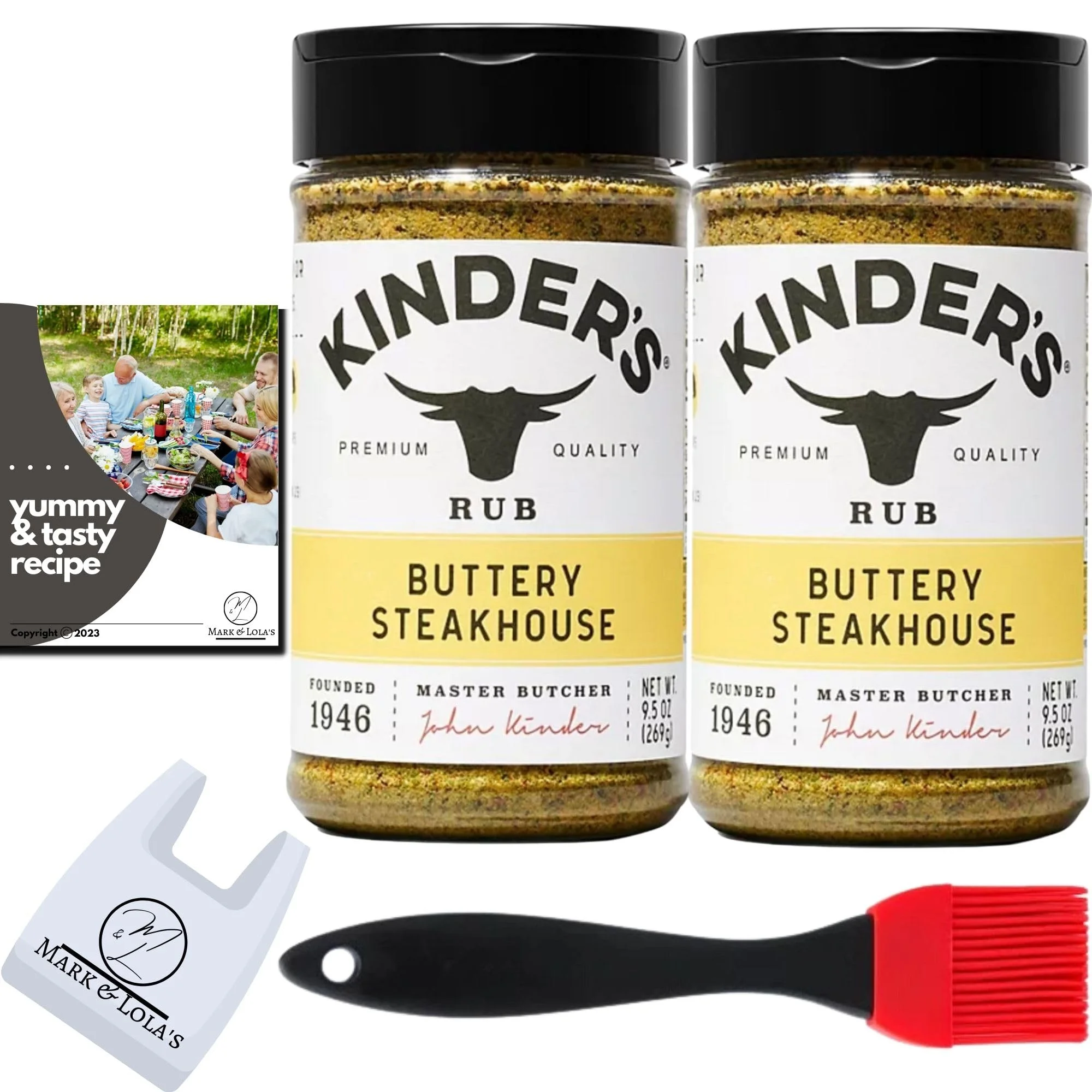 Kinder's Seasonings and Rubs X-Large 2 Bundle Pack (Total 21oz) - with Mark & Lola's Recipe and Silicon Brush (Buttery Steakhouse)