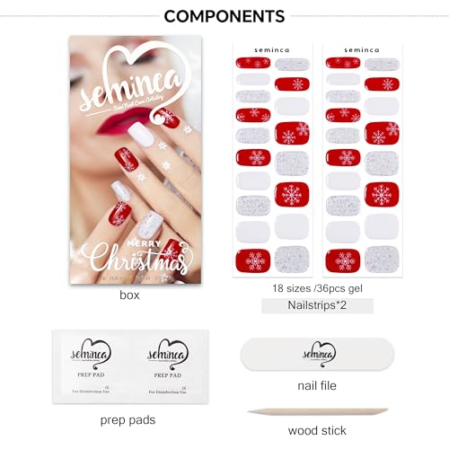 Semi Cured Gel Nail Strips-Easy Apply Christmas Gel Nail Stickers Holiday Semi Cured Manicure Strips with Sparkling Xmas Designs (Classic Yule)