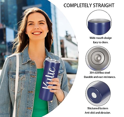 20 Oz Stainless Steel Straight Skinny Tumbler Set (8 Pack), Insulated Slim Thin Travel Cup with Lid, Black