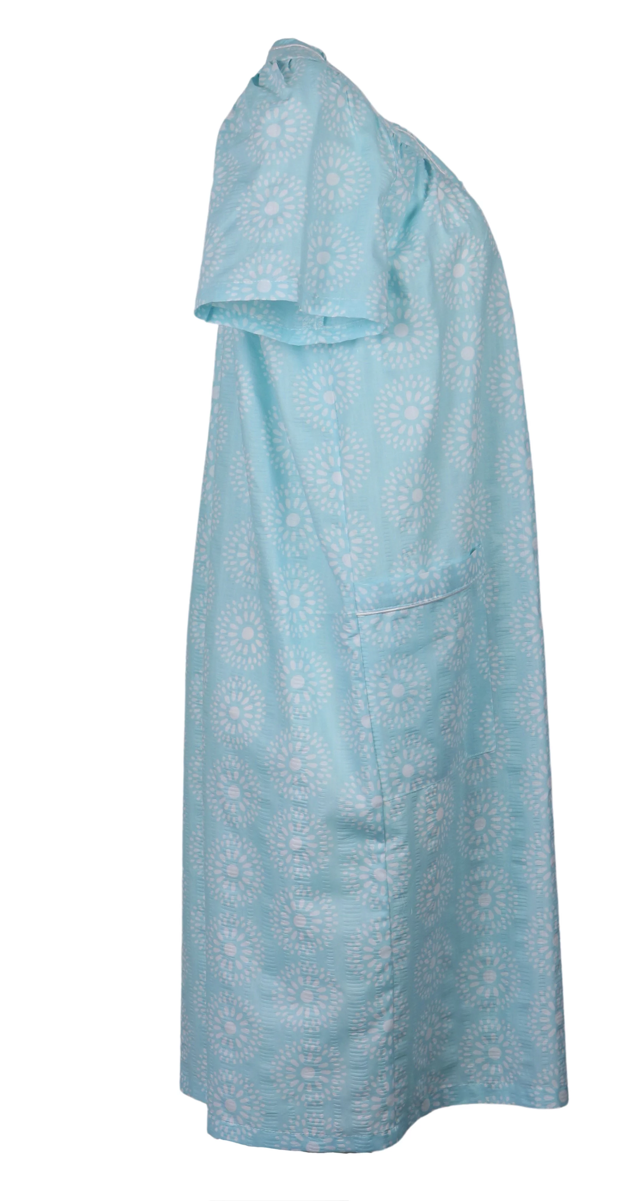 Elegant Emily Women's Snap-Front Duster Robe With Pockets - Aqua Mandalas - X-Large
