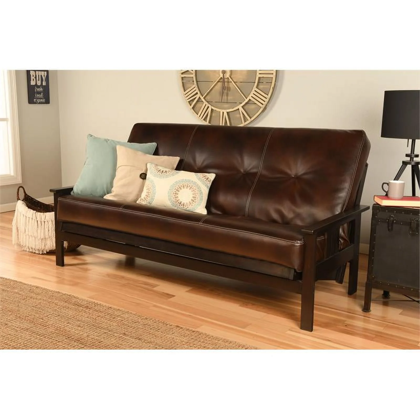 Kodiak Furniture Monterey Espresso Futon with Java Brown Faux Leather Mattress