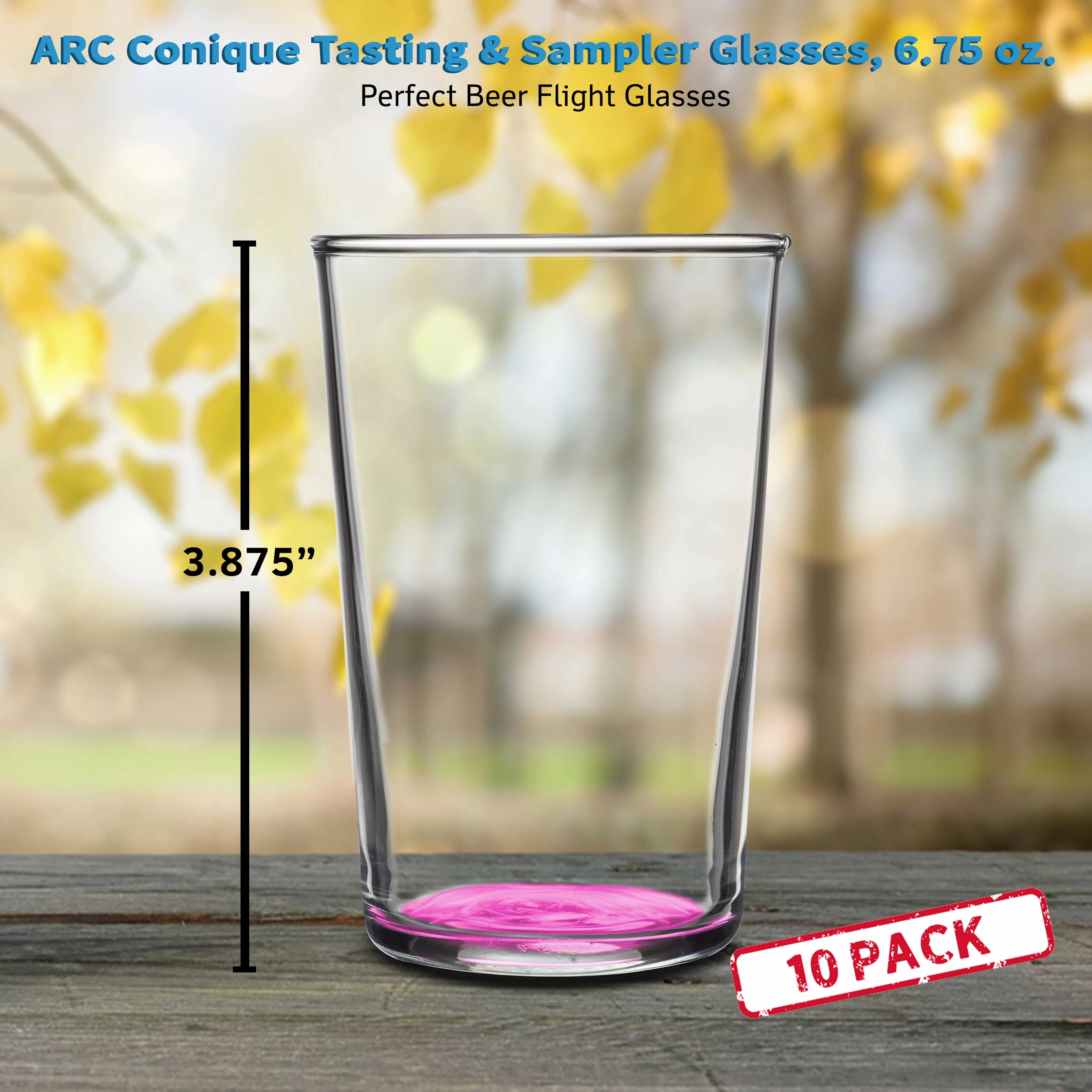 10 ARC Conique Tasting & Sampler Glasses Set, 6.75 oz. - Durable, Barware, USA made - Pink