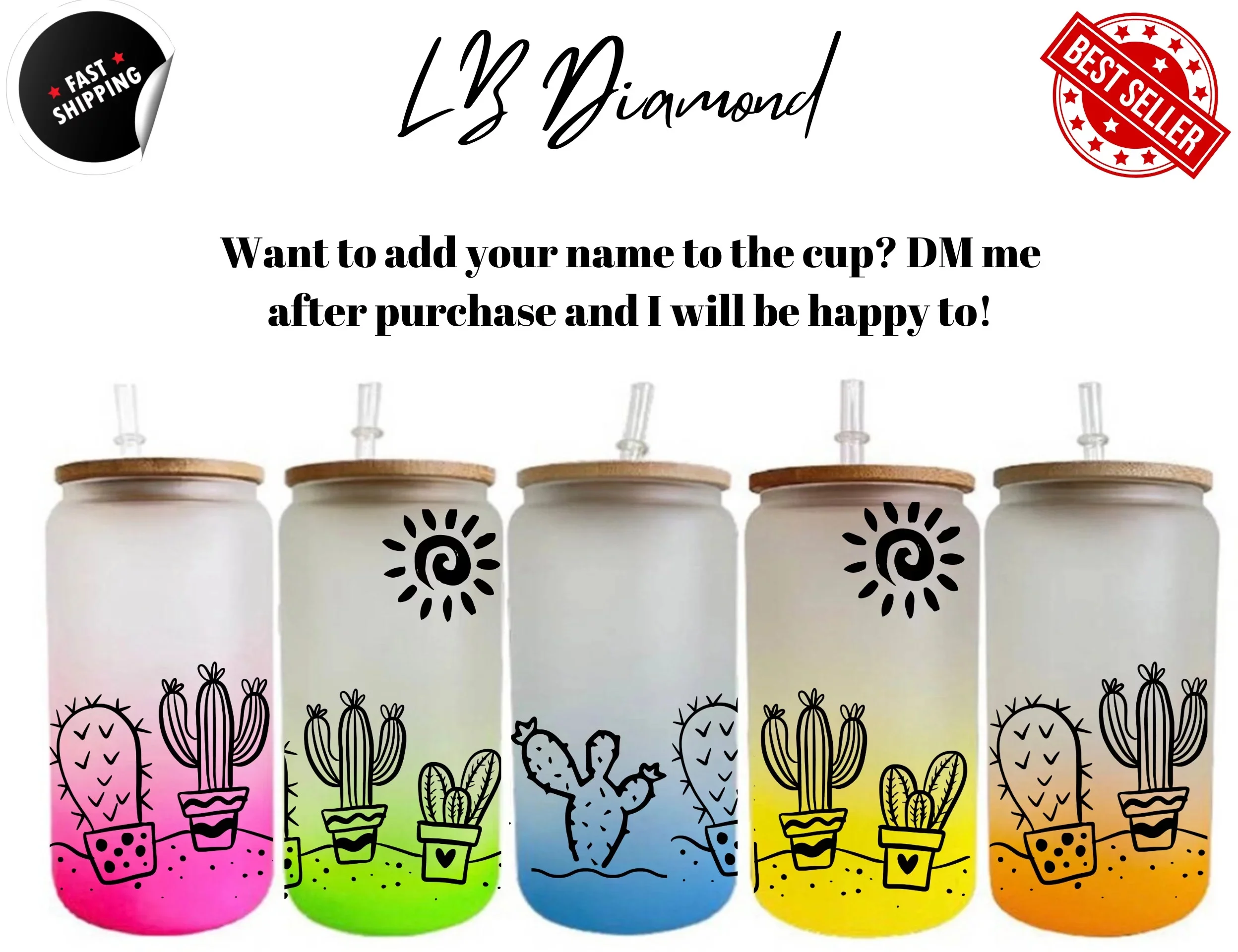 Cactus Flowers Beer Can Glass | Boho Leon Coffee Glass | Aesthetic Coffee Glass | 16 oz