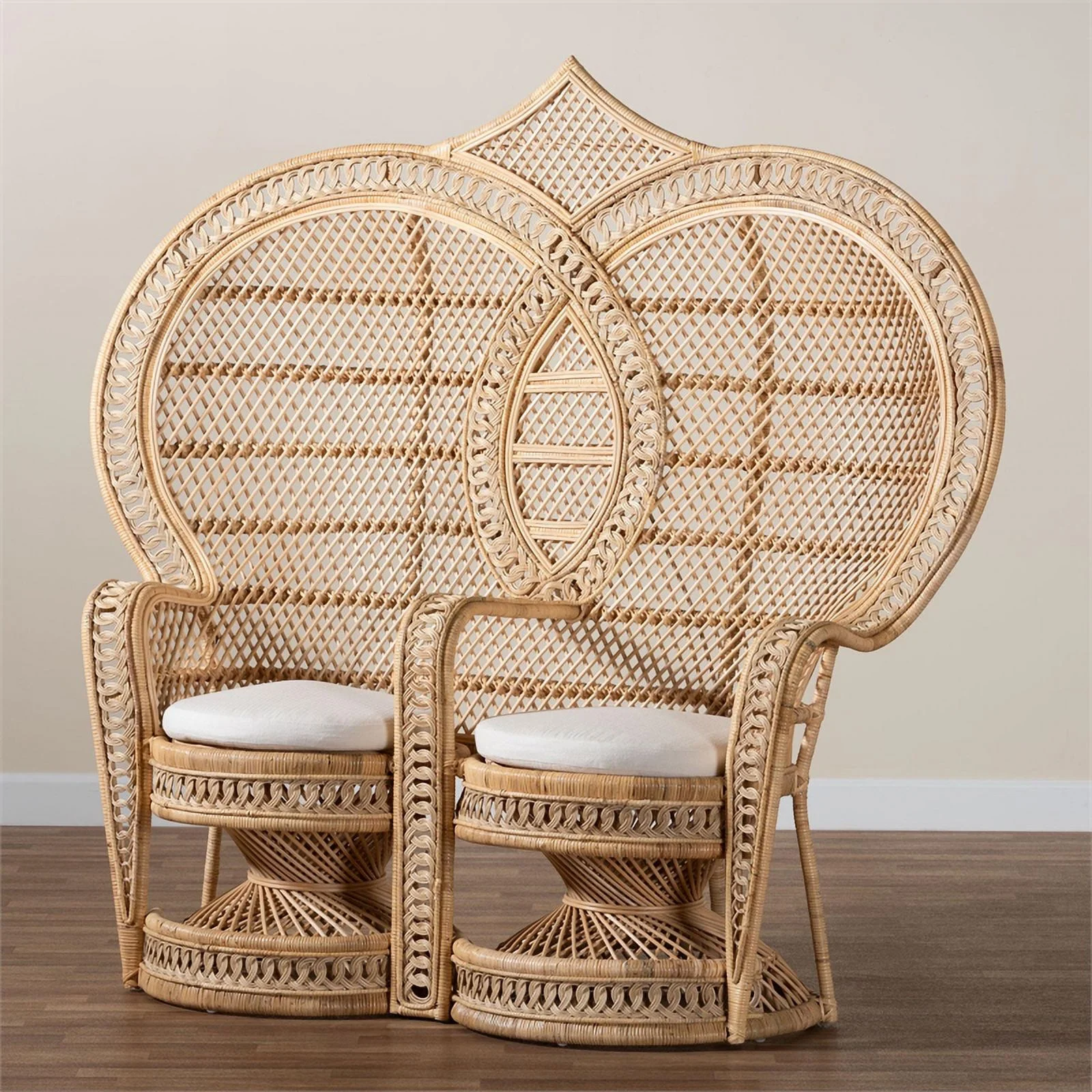 bali & pari Nerita Bohemian Natural Brown Rattan Two-Seater Peacock Chair
