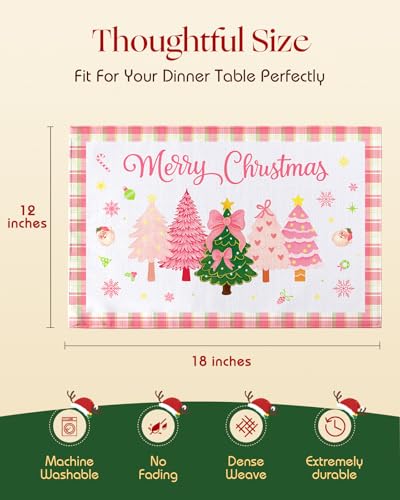 Christmas Placemats Set of 4 - Christmas Theme Placemats Double-Layered 12x18 Inches Decorative Washable Dinner Table Mats for Dinning Durable Xmas Themed Table Mats, Buffalo Plaid