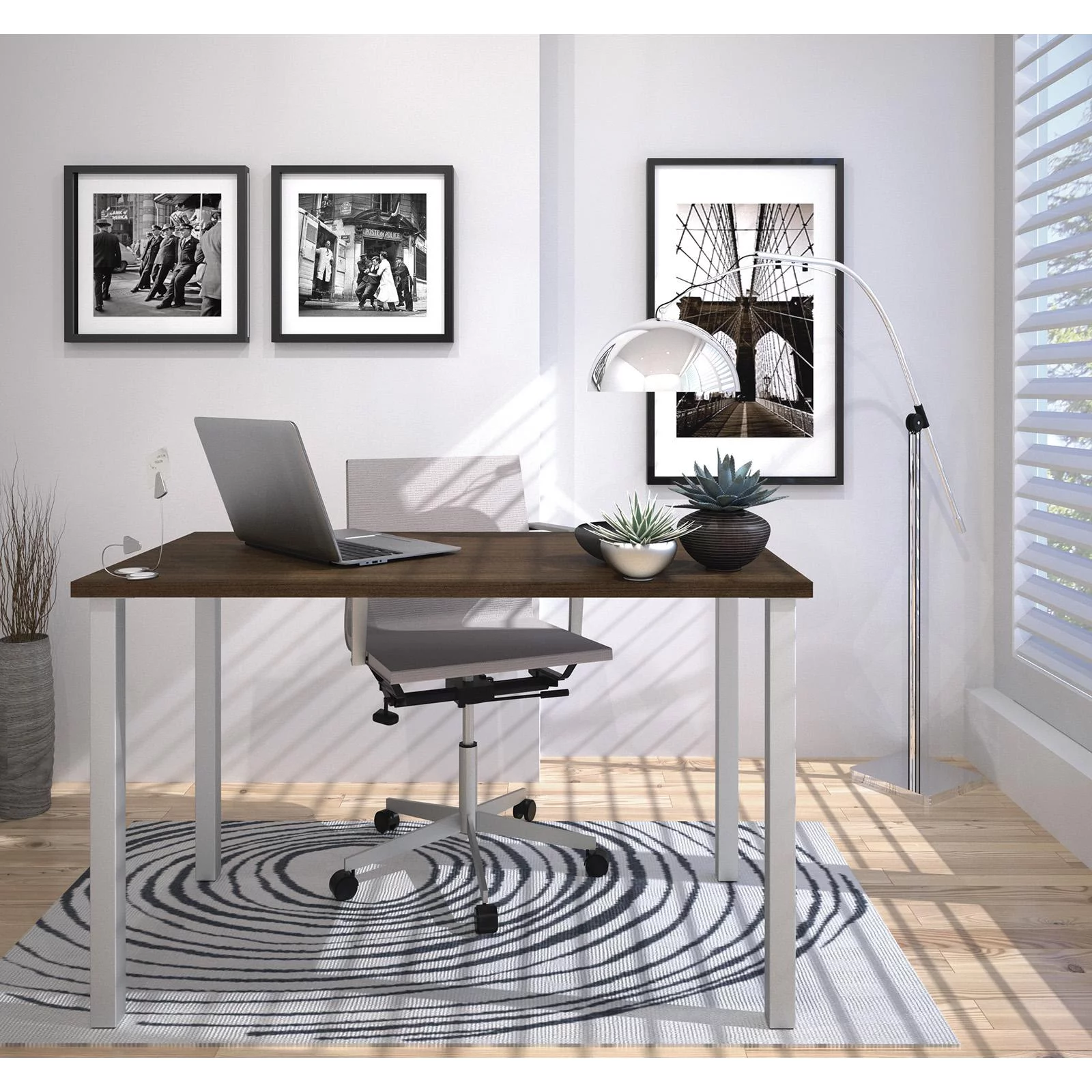 Bestar Universel 48W Table Desk with Square Metal Legs in deep grey