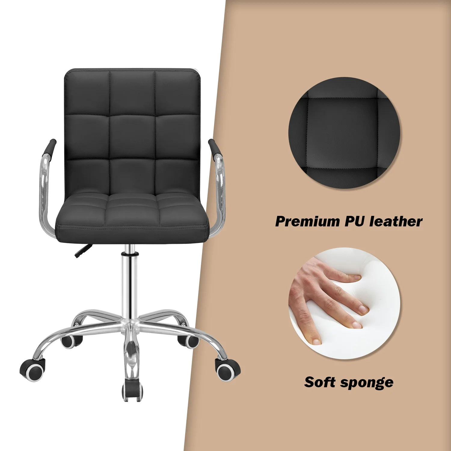 Furmax Mid-Back Office Chair Ribbed PU Leather Executive Chair, Black