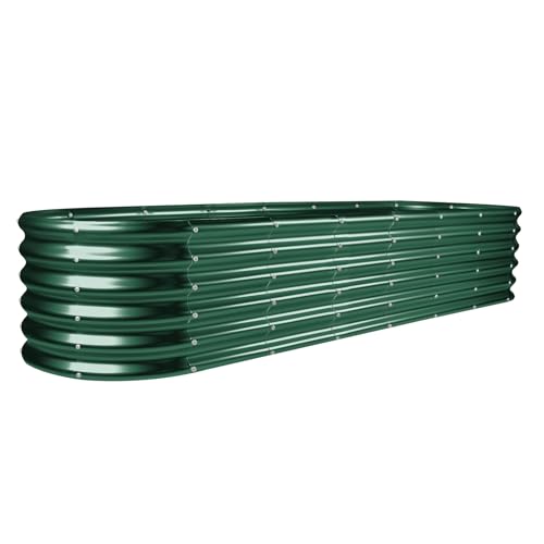 Land Guard 8ft Galvanized Raised Garden Bed Kit, Raised Garden Boxes Outdoor, Oval Metal Raised Garden Beds for Vegetables, Silver,108 Gallon Capacity(with 10 Connecting rods)