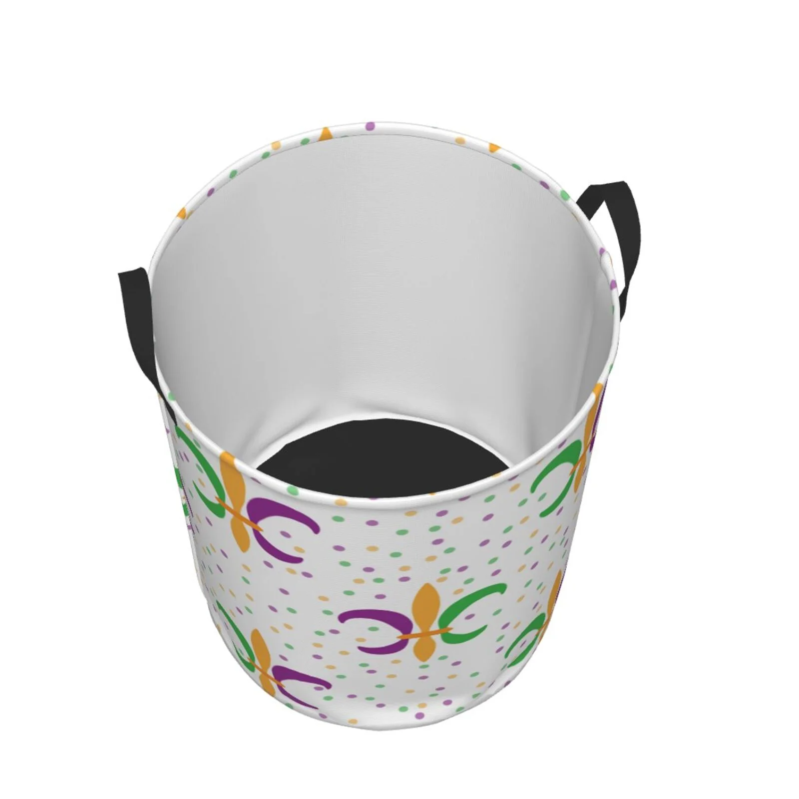Fotbe Laundry Hamper With Durable Leather Laundry Basket Mardi Gras Carnival1 Thickened Waterproof Round Collapsible Laundry Hamper, Dirty Clothes Laundry Basket