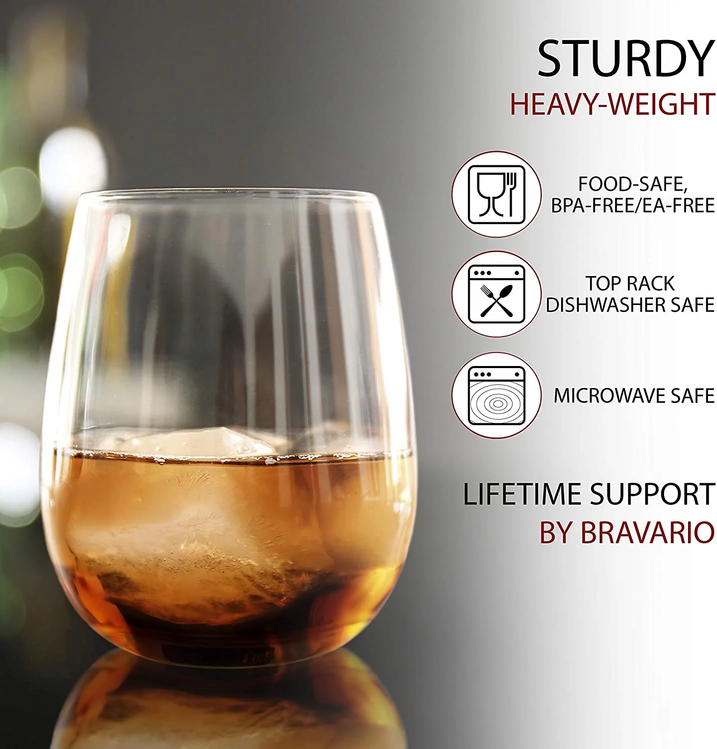 Bravario Unbreakable Plastic Wine Glasses, 16 oz BPA-Free Stemless Tritan Tumbler, Set of 12