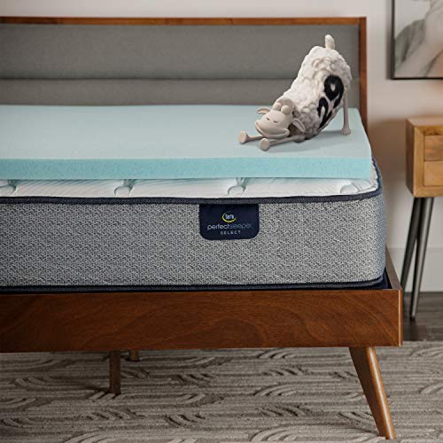 Serta ThermaGel Cooling, Pressure-Relieving Memory Foam Mattress Topper, 3 Inch, Queen,Blue