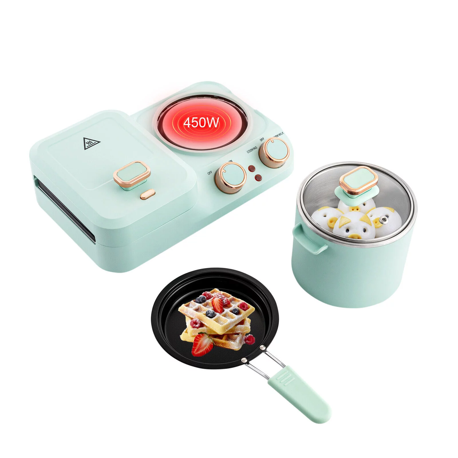 3 in 1 Electric Breakfast Station Mini Bread Toaster Sandwich Machine Non-stick