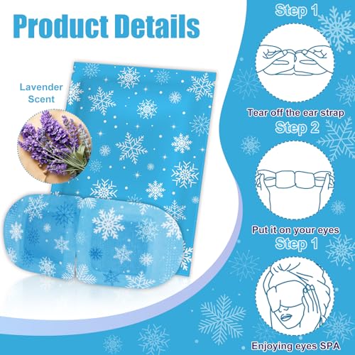 60 Packs Christmas Steam Eye Masks Bulk Snowflake Disposable Heating Eye Mask Eyes Sleep Mask for Spa Sleep Warm Compress Stress Puffiness and Relaxation Gifts Christmas Stocking Stuffers