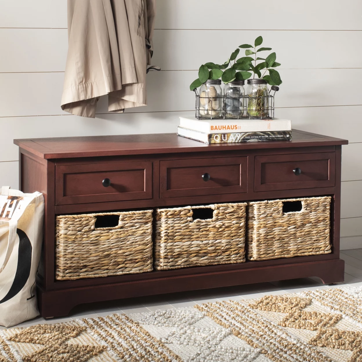 SAFAVIEH Damien 3-Drawer Storage Bench Red