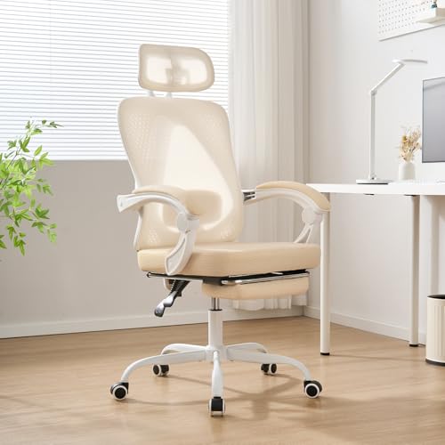 Ergonomic Office Chair with Retractable Footrest, 400LBS Capacity,Synchronized Armrest, Breathable Mesh, Adjustable Lumbar Support