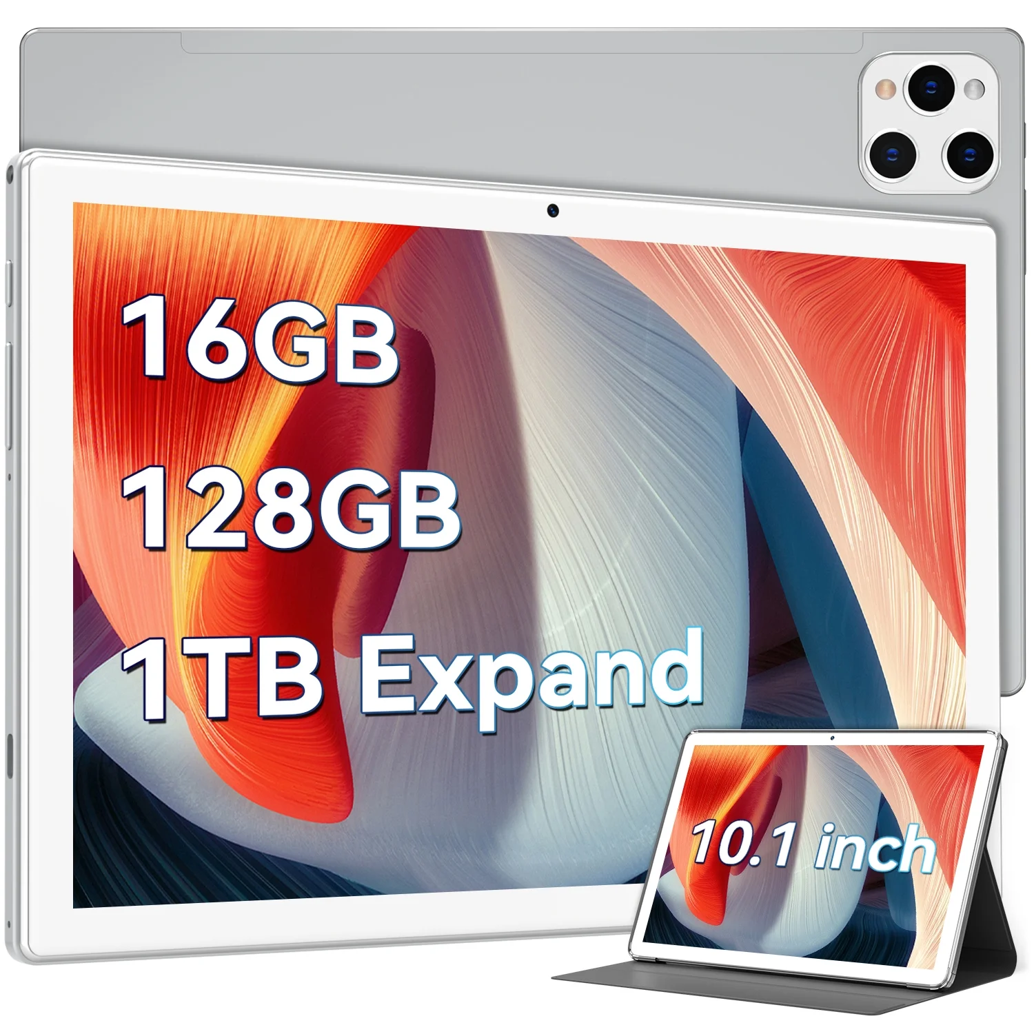 Android 12 Tablet, 10.1 inch Tablet, 5G Wi-Fi Tablet, 2024 Latest Tablet,Octa-Core Processor with 16(8+8)GB RAM 128GB ROM,Dual 13MP+5MP Camera,WiFi,Bluetooth,GPS,1TB  Expand Support,White