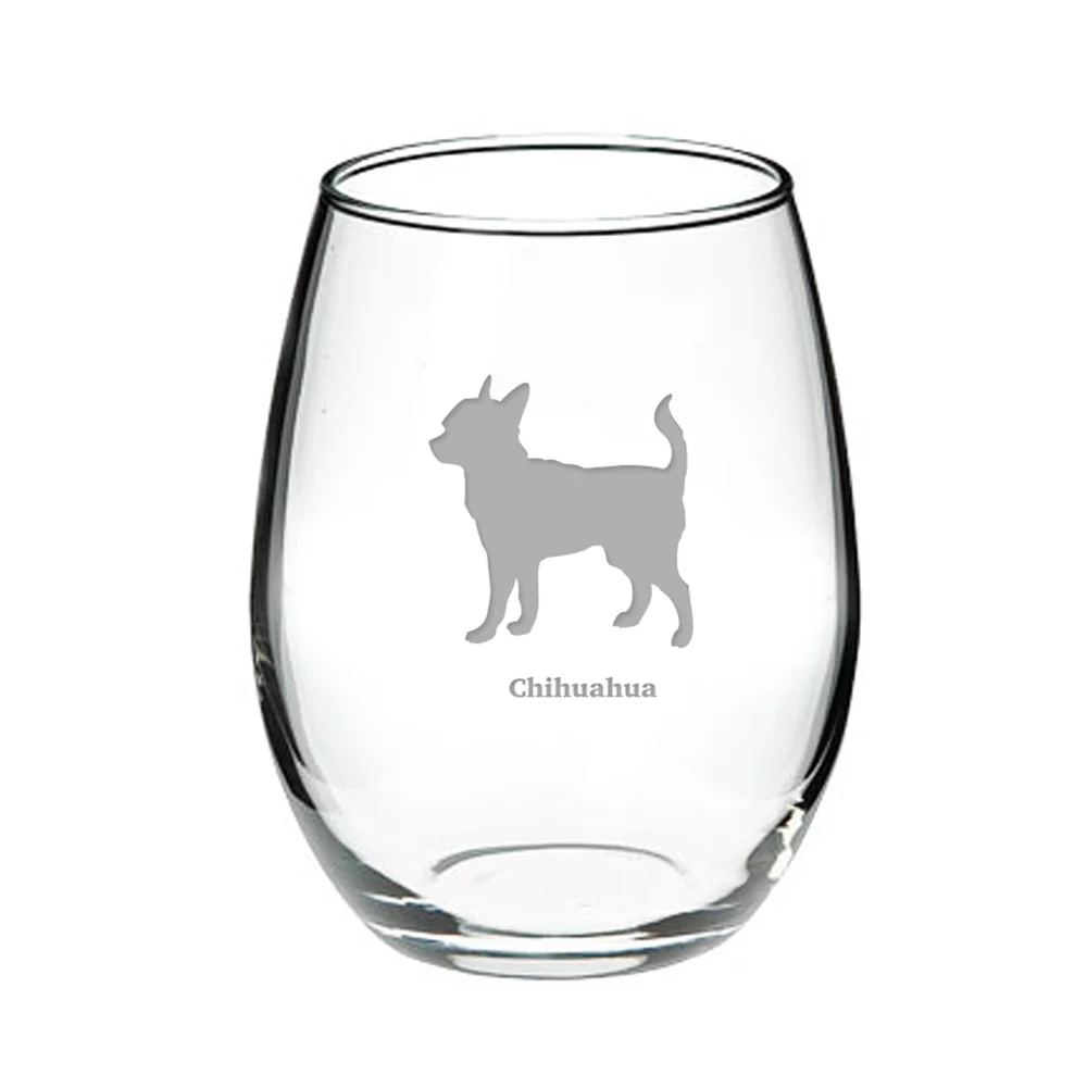 Chihuahua Deep Etched Stemless Red Wine Glass