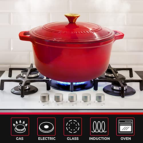 Mueller 6qt Enameled Cast Iron Dutch Oven, Heavy-Duty Casserole and Braiser Pan with Lid and Knob, Oven-Safe up to 500° F & Across All Cooktops, White