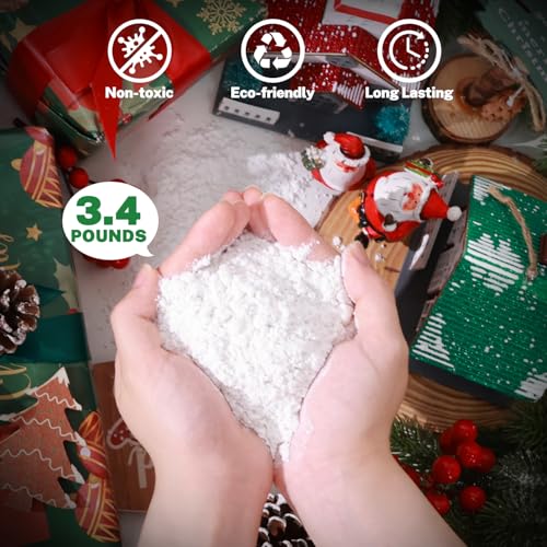 Instant Snow Flocking Powder with 1 Pack 500ml Spray Bottle, Self Adhesive Fake Snow for Christmas Tree, Wreath Garland, DIY Winter Village Decoration (3.4 Pounds)