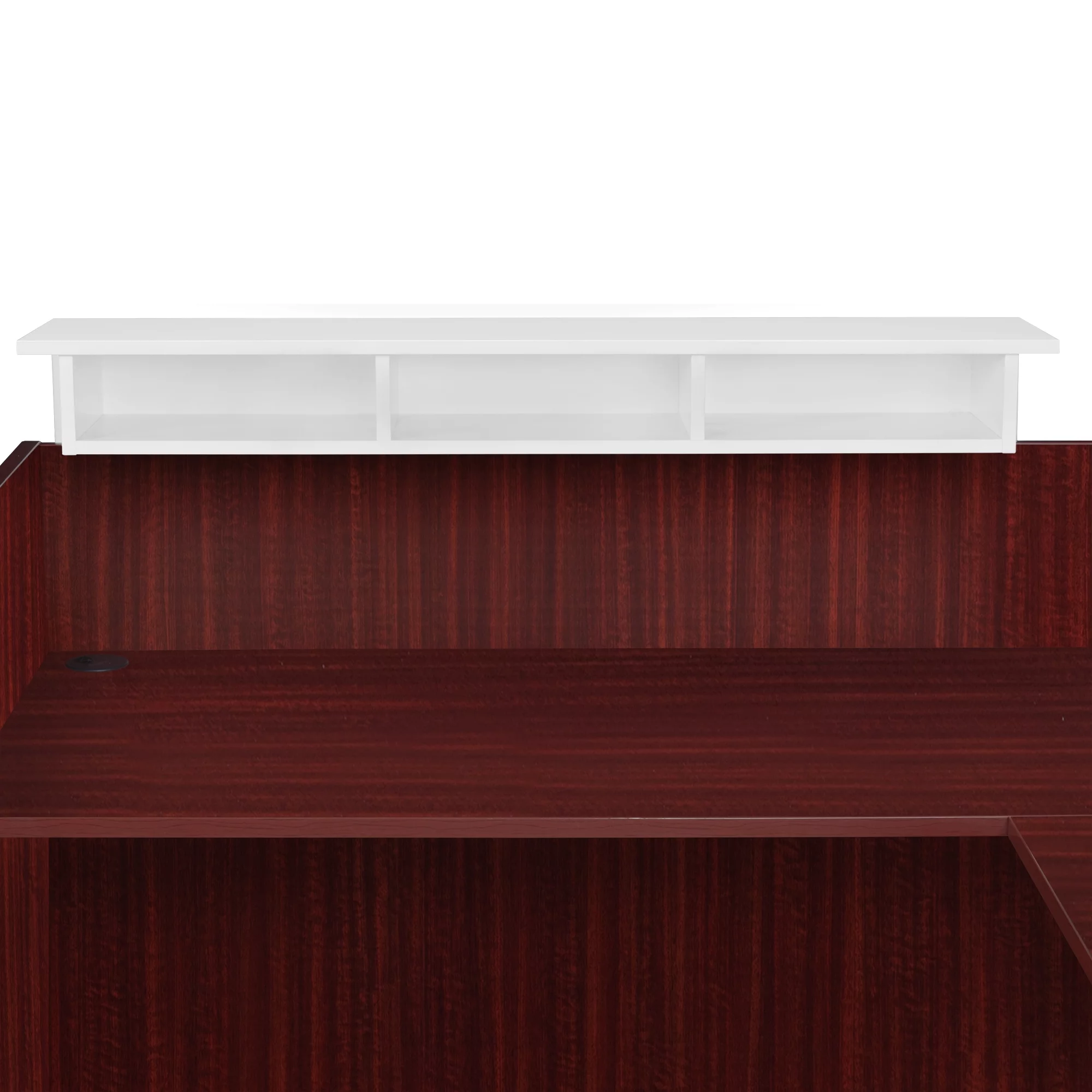 Romig Legacy Double Full Pedestal Reception Desk with White Transaction Top- Mahogany