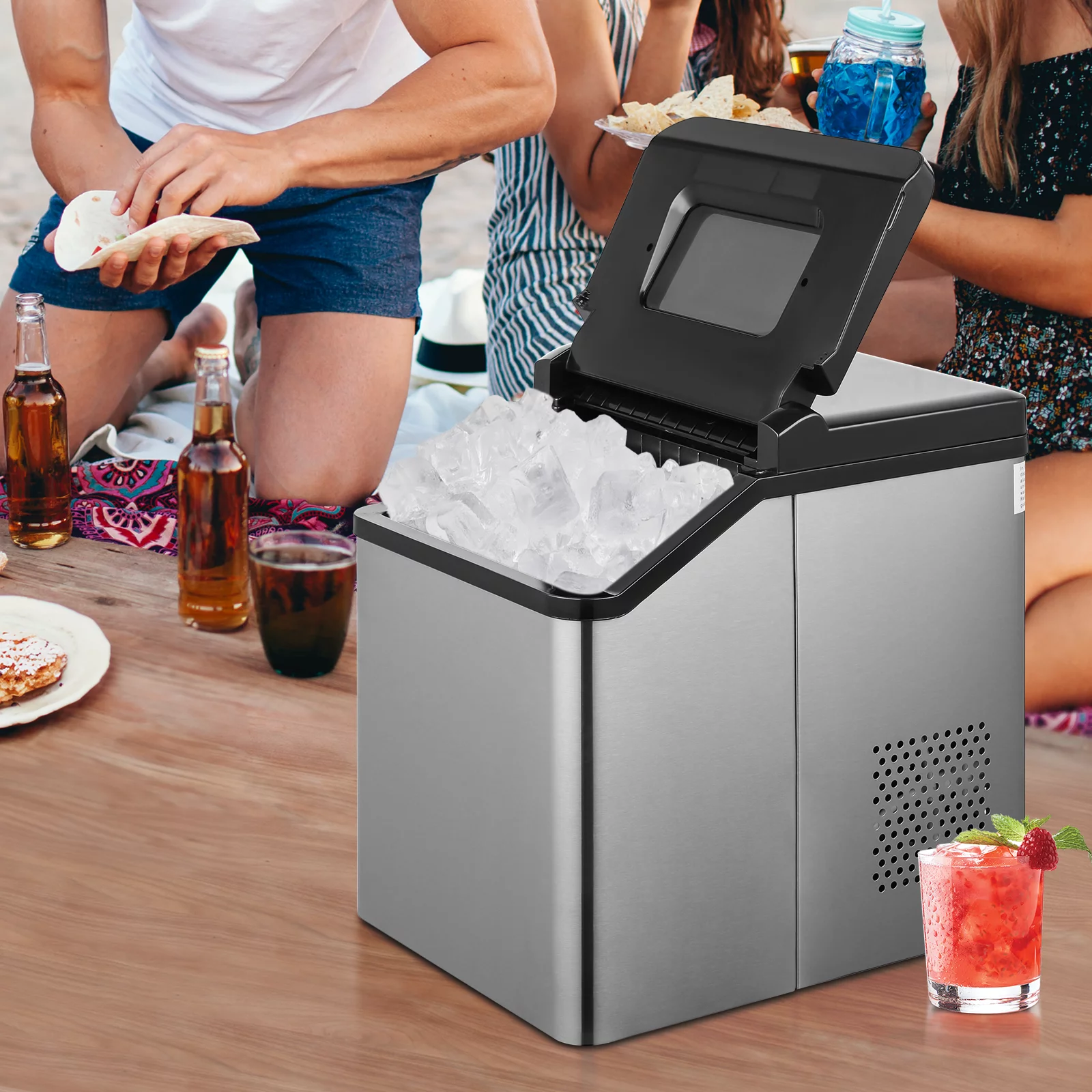 mollie Countertop Ice Maker Machine with Auto-Cleaning, 26lbs in 24Hrs, 32 Ice Cubes Ready in 20 Mins, Portable Ice Maker with Basket and Scoop for Home Kitchen Camping, Black