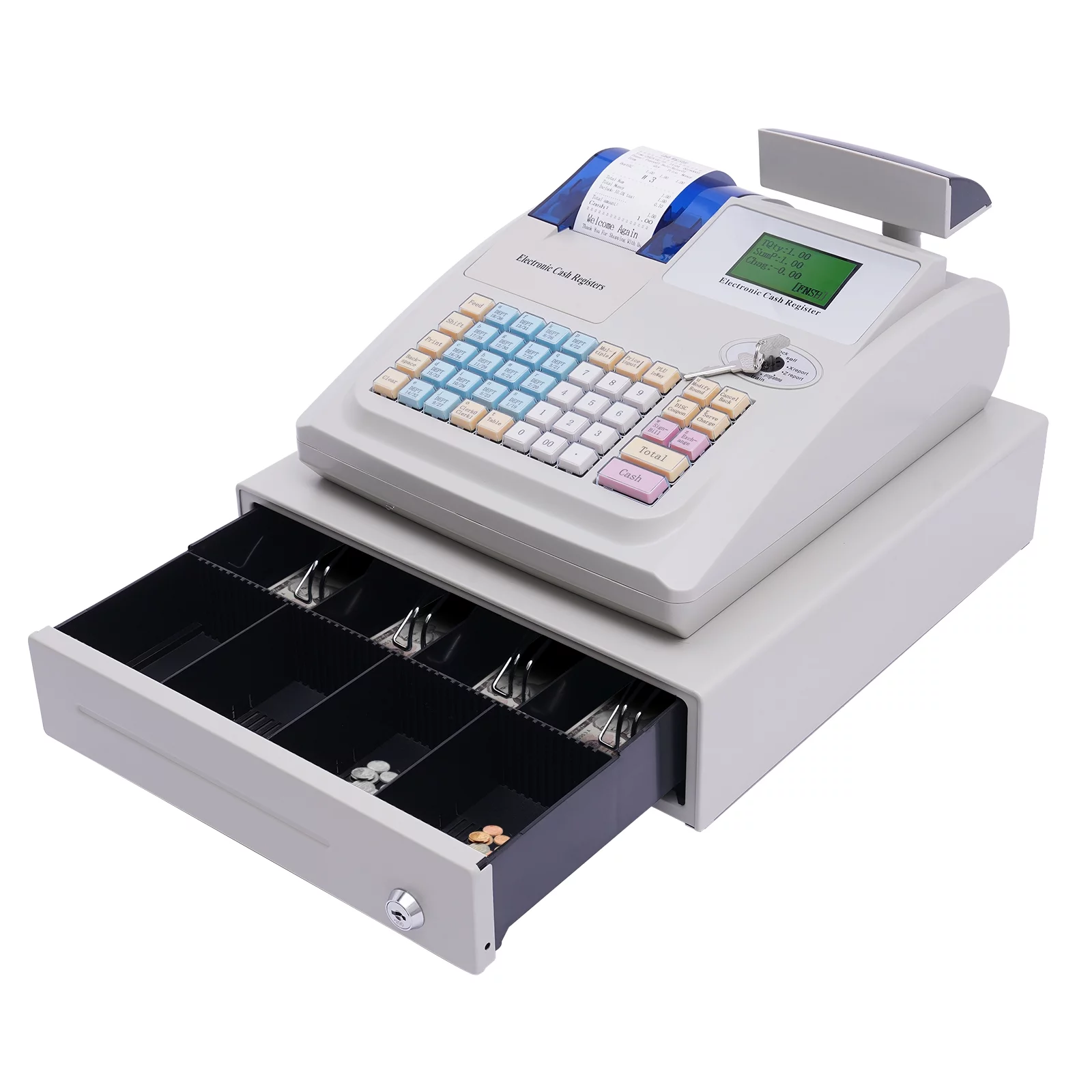 Miumaeov Multifunctional Electronic Cash Register, 48 Keys Cash Management System with Thermal Printer LED Display for Retail, Restaurant, Shop, Supermarket