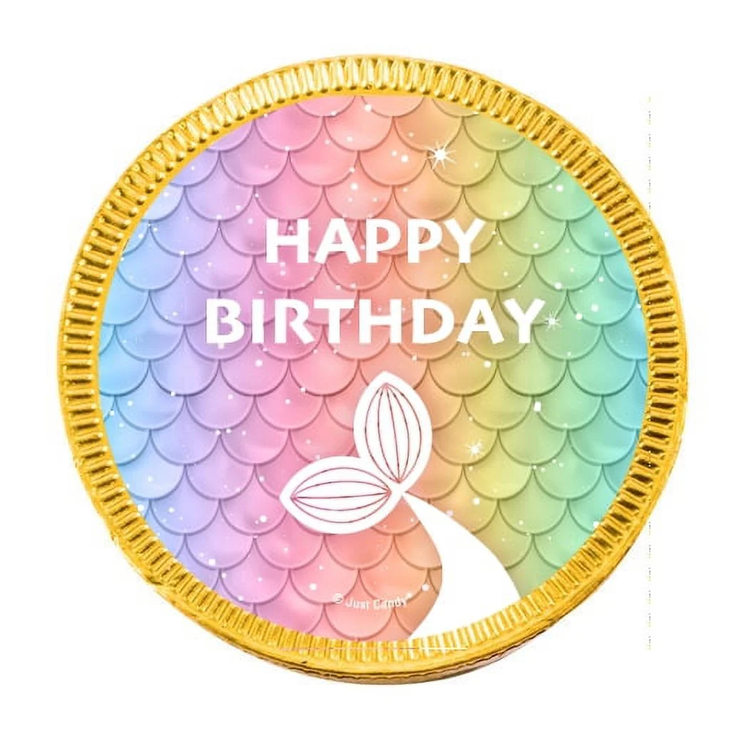84 Pcs Rainbow Mermaid Kid's Birthday Candy Party Favors Chocolate Coins - Gold Foil