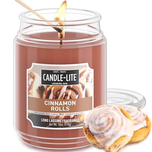 Candle-lite Fall Scented Candles, Cinnamon Rolls, 18 oz Jar, Proudly Poured in The USA, Aromatherapy Candle, Single-Wick with 110 Hours of Burn Time, Perfect for Creating an Inviting Ambiance