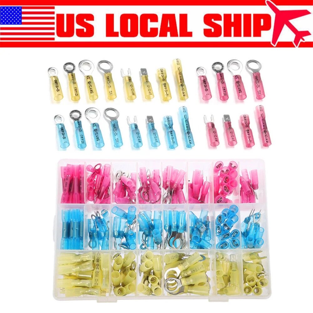 G·PEH 250x Heat Shrink Wire Connectors Electrical Ring Fork Spade Crimp Terminals Kit