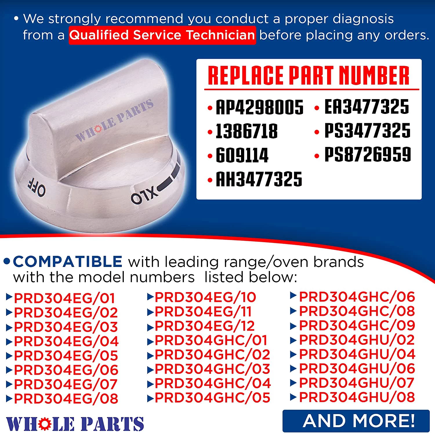 Whole Parts Range or Burner Knob Part # 00609114 - Replacement & Compatible With Some Bosch, Thermador, Gaggenau Ovens & Ranges - Non-OEM Appliance Parts & Accessories - 2 Yr Warranty