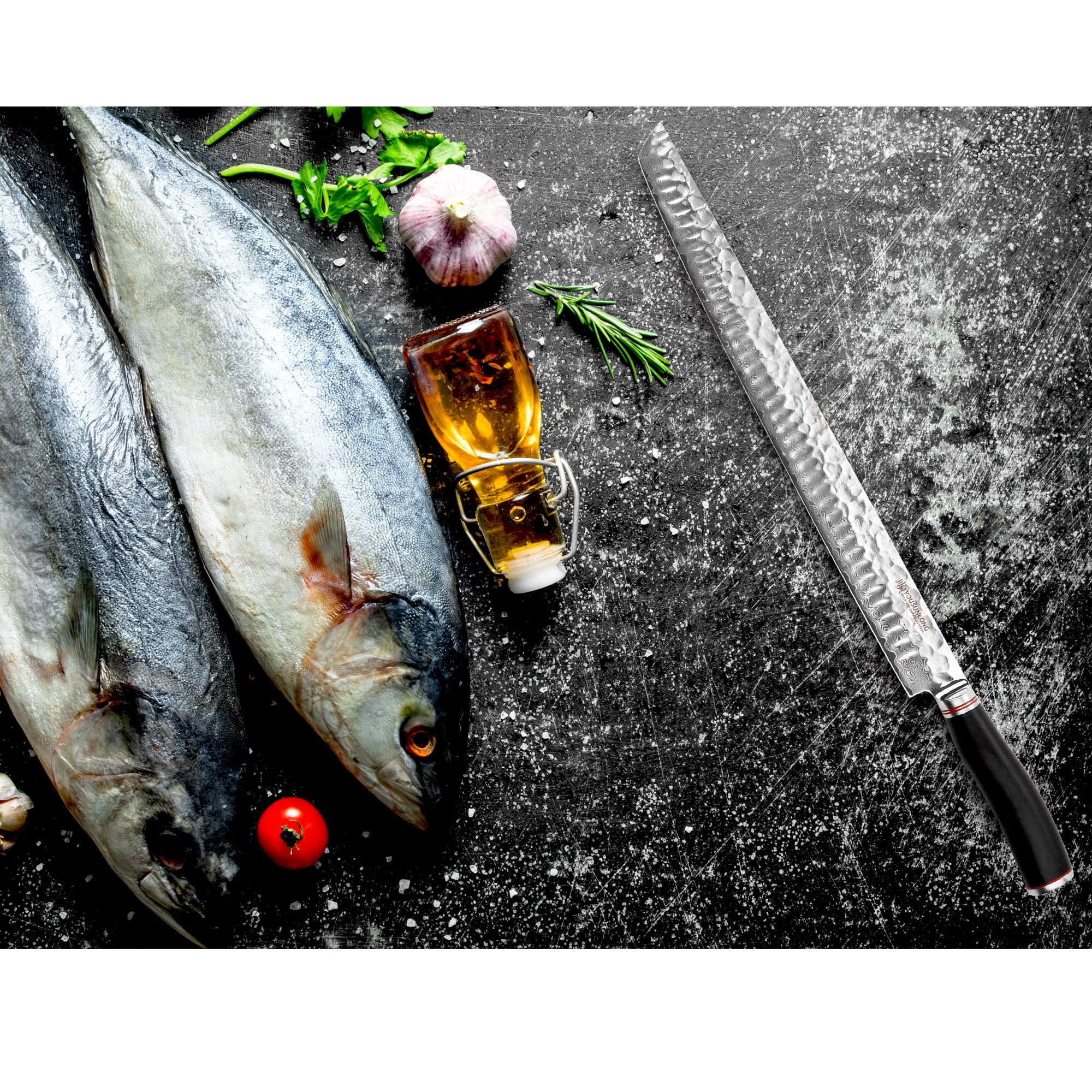 YOUSUNLONG Sakimaru Knife 15 inch - Japanese Damascus Steel Fillet Knives Natural Handle With Leather Sheath