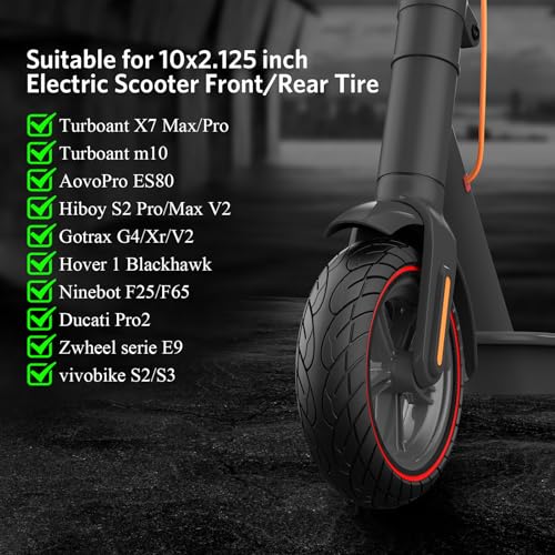 10x2.125 Scooter Tire, 10 inch Solid Rubber Tires Tubeless Front or Rear Replacement 10x2.125 Solid Electric Scooter Tire for Gotrax G4 Xr V2 Ninebot F25 F65 Hiboy S2 Pro 2pc Black