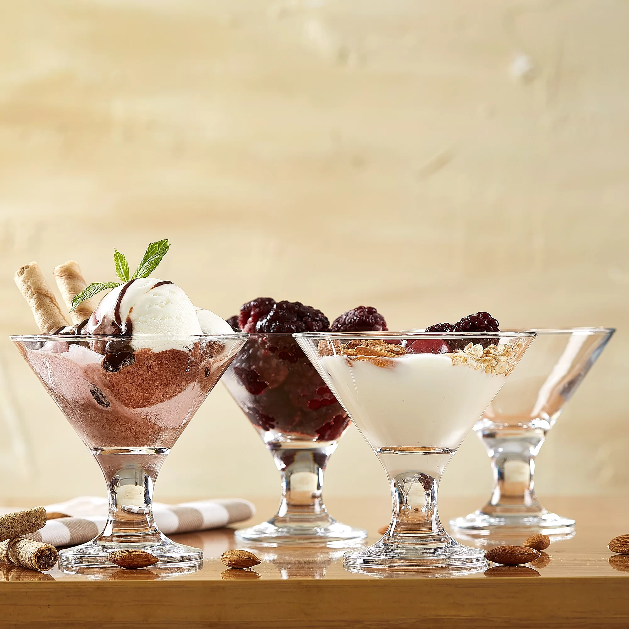 Crystalia Home Small Clear Glass Bowl Set, Dessert, Pudding, Ice Cream, Fruit Serving Cups, Set of 4, 6.25 oz