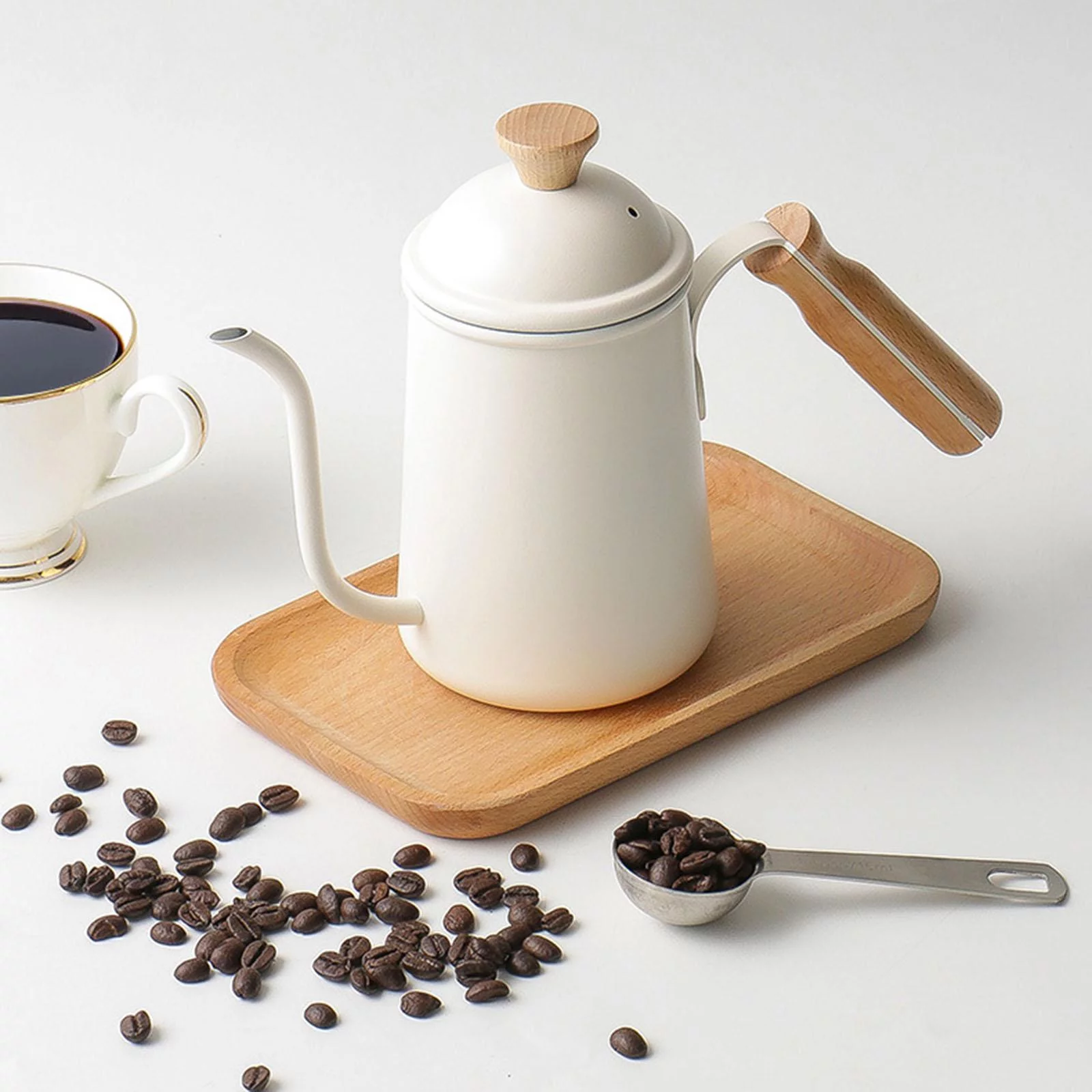 Stainless Steel Gooseneck Kettle Coffee Pot Hand Coffee Maker Drip Kettle Coffee Beige