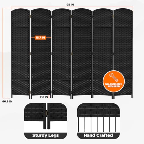 Room Divider 4 Panel Screen 5.6 Ft Tall Partition Room Dividers Brown Privacy Screens Folding Room Separation Free Standing Waterproof Wood Frame Wall Divider