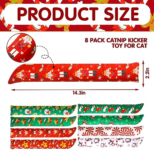 Liliful 8 Pack Christmas Catnip Toys Catnip Kicker Toys for Cats Resistant Cat Chew Toy Indoor Cats Fish Shape Interactive Soft Kitty Pillow Toy with Bell for Playing Teething Chewing