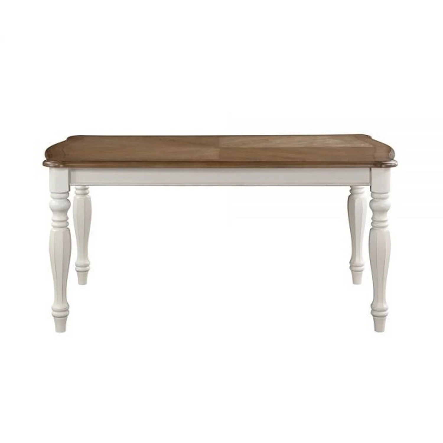 BenJara Fil 68 Inch Dining Table, Rustic Brown Rubberwood, White Turned Legs