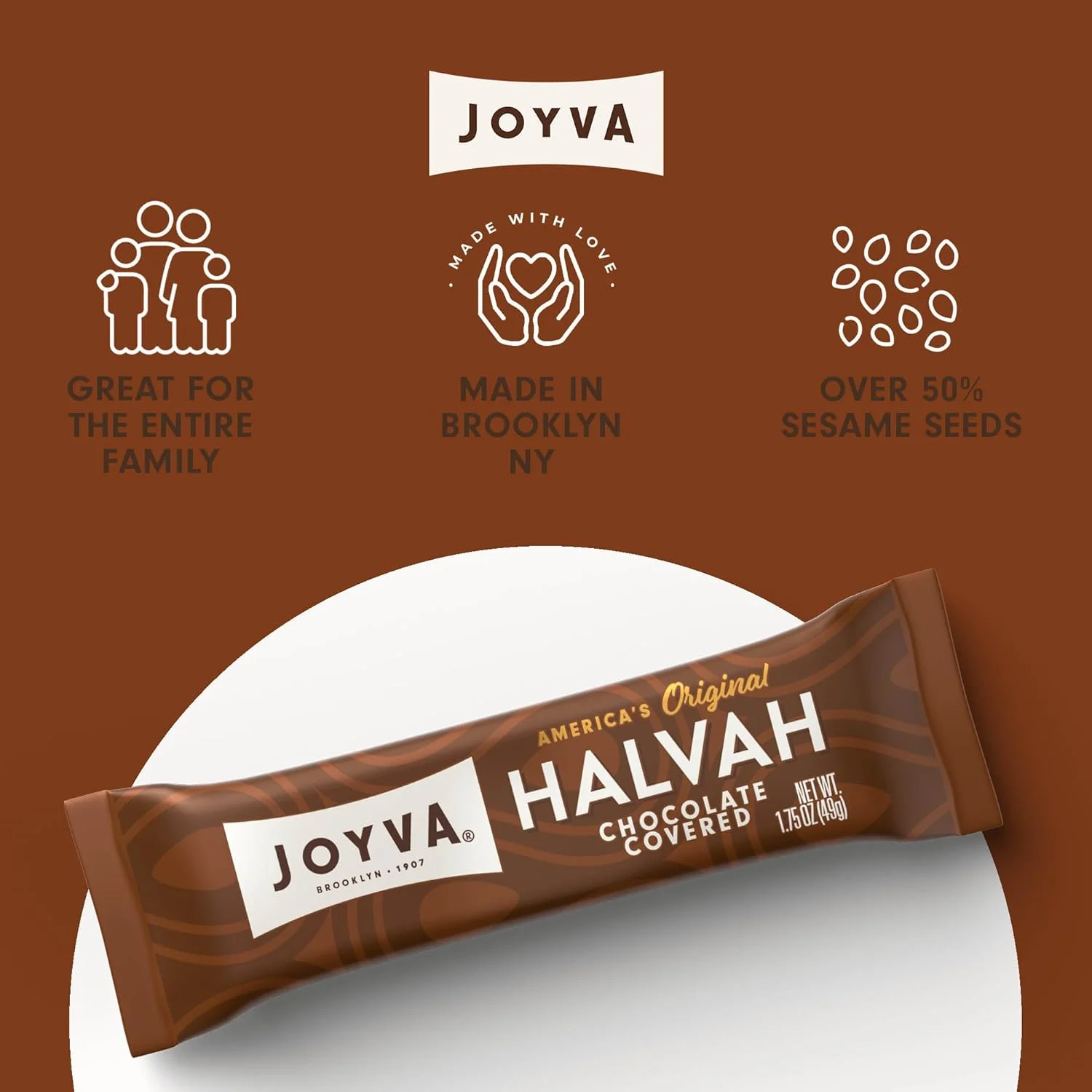 Joyva Halvah Bars - 1.75 oz, 36-count box | Kosher, Parve, Gluten Free, Dairy Free | Chocolate Covered