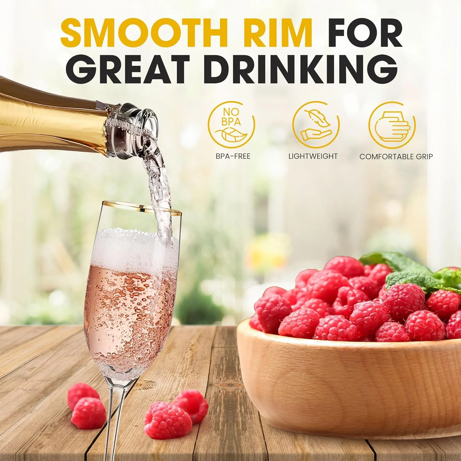 Premium Champagne Flutes - Crystal Champagne Glasses With Rim - 7.7 Oz Each (Set Of 2)