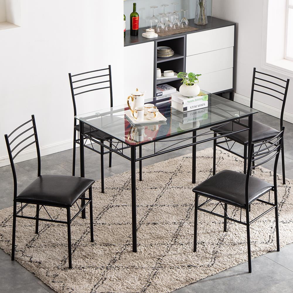 Winado 5 PC Dining Set Glass Top Table and 4 Chairs Kitchen Room Furniture