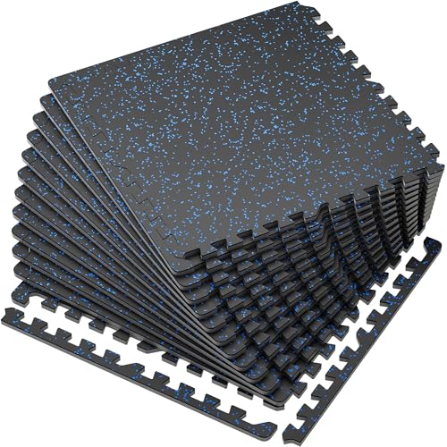 SUPERJARE 0.56'' Thick 24 Pcs 96 Sq Ft Rubber Top Exercise Equipment Mats, High Density EVA Foam Mats with Rubber Top, Interlocking Gym Flooring for Home Gym, Protective Workout Mat, Black